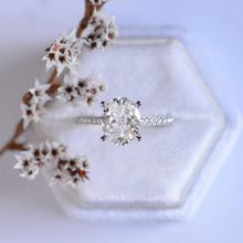 Load image into Gallery viewer, 3 Carat Carat Oval Moissanite Ring, Hidden Halo Gold Engagement Ring
