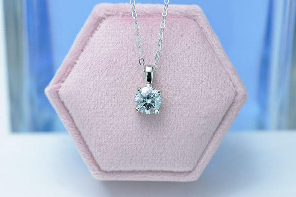1 Carat Brilliant Cut Gray Moissanite Pendant Necklace White Gold Plated Silver, Moissanite Necklace in Sterling Silver