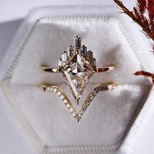 Load image into Gallery viewer, 14K Rose Gold 4 Carat Kite Moissanite Halo Engagement Ring, Eternity Ring Set
