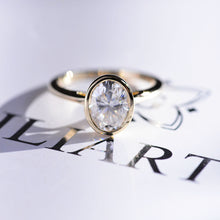 Load image into Gallery viewer, 3 Carat Oval Giliarto Moissanite Bezel Set Yellow Gold Engagement Ring
