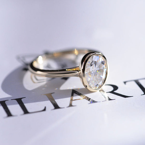 3 Carat Oval Giliarto Moissanite Bezel Set Yellow Gold Engagement Ring