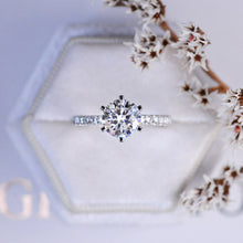 Load image into Gallery viewer, 14K White Gold 2 Carat Round Moissanite Six Prong Hidden Engagement Ring

