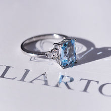 Load image into Gallery viewer, 3Ct Emerald Shape Step Cut Aquamarine ring, Aquamarine solitaire ring, 3 Carat Natural Aquamarine Ring, Genuine Aquamarine Vintage Ring
