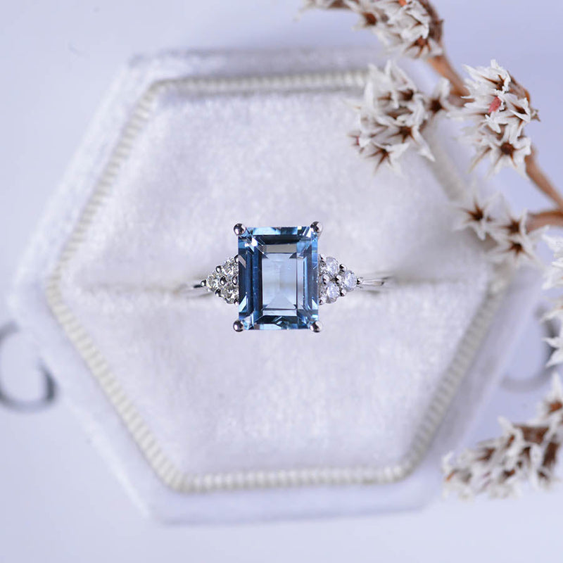 3Ct Emerald cut Aquamarine ring, Aquamarine solitaire ring, natural aquamarine ring, genuine aquamarine emerald cut vintage ring