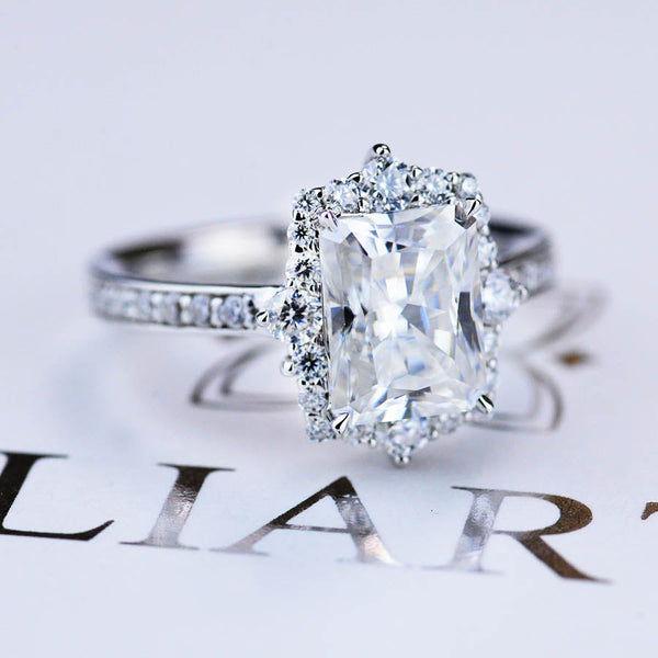 3 Carat Giliarto Radiant Cut Moissanite Halo Engagement Ring