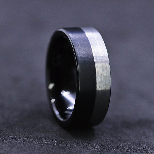 Tungsten Ring Black and Silver Brushed Men's Ring, Men's Wedding Band, Dual Color Men's Band