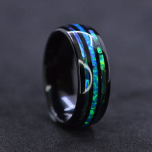 Load image into Gallery viewer, Natural Abalone Shell Blue Opal Men's Black Tungsten Carbide  Ring
