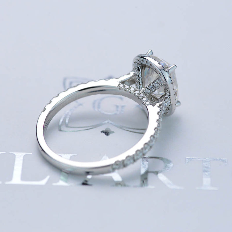 2.5Ct Cushion Moissanite 14K White Engagement Ring, Cushion Halo Engagement Ring