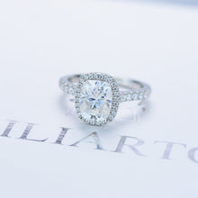 Load image into Gallery viewer, 2.5Ct Cushion Moissanite 14K White Engagement Ring, Cushion Halo Engagement Ring
