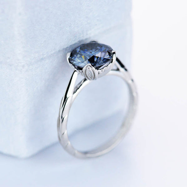 2 Carat Dark Gray Blue  Moissanite Engagement Ring