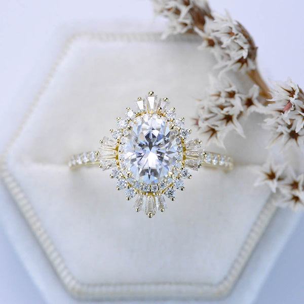 1.5 Carat Moissanite Oval Cut Halo Gold Engagement Ring