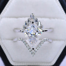Load image into Gallery viewer, 14K White Gold 3 Carat Kite Moissanite Halo Engagement Ring, Eternity Ring Set
