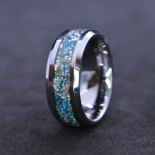 Load image into Gallery viewer, Genuine Crushed Raw Blue and White Sapphire Men's Tungsten Ring
