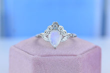 Load image into Gallery viewer, 2ct Pear Cut Natural Moonstone Ring, White Gold Plated Ring Unique Curved Floral Ring
