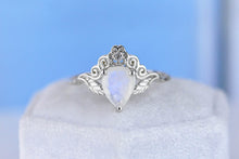 Load image into Gallery viewer, 2ct Pear Cut Natural Moonstone Ring, White Gold Plated Ring Unique Curved Floral Ring
