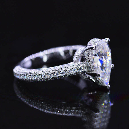 3 Carat Pear Cut Giliarto Moissanite Hidden Halo Engagement Ring