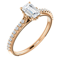 Load image into Gallery viewer, 10K Gold 6x4 mm Forever One Emerald Diamond Engagement Ring
