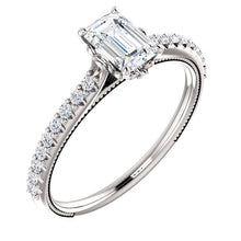 Load image into Gallery viewer, 10K Gold 6x4 mm Forever One Emerald Diamond Engagement Ring
