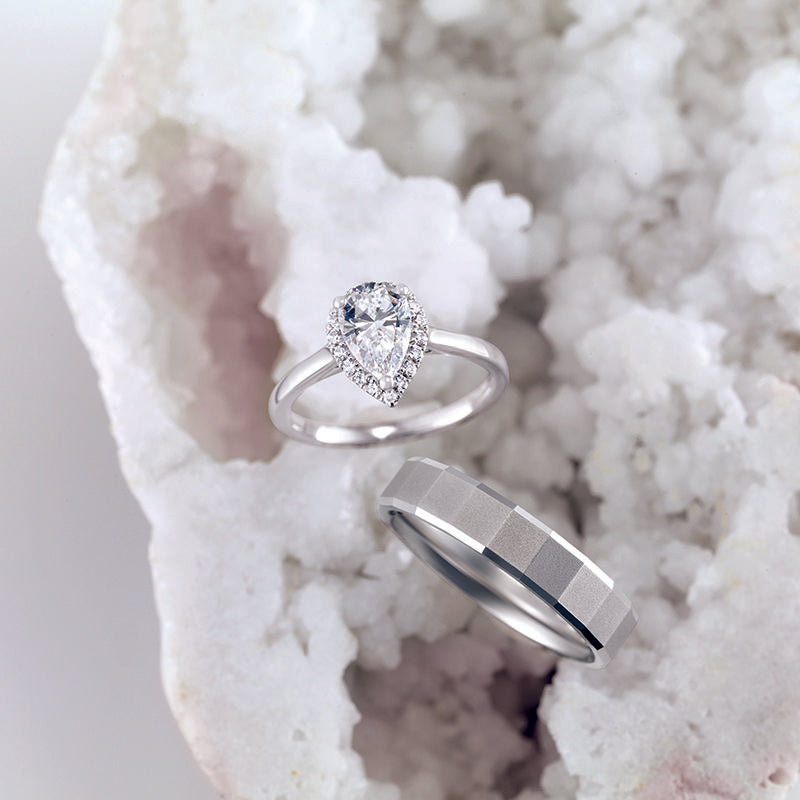 10K Gold 9x6 mm Forever One Pear Moissanite Diamond French-Set Engagement Ring