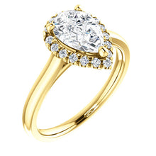 Load image into Gallery viewer, 10K Gold 9x6 mm Forever One Pear Moissanite Diamond French-Set Engagement Ring
