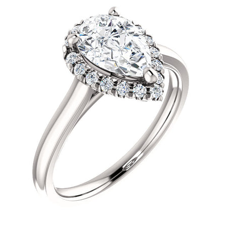 10K Gold 9x6 mm Forever One Pear Moissanite Diamond French-Set Engagement Ring