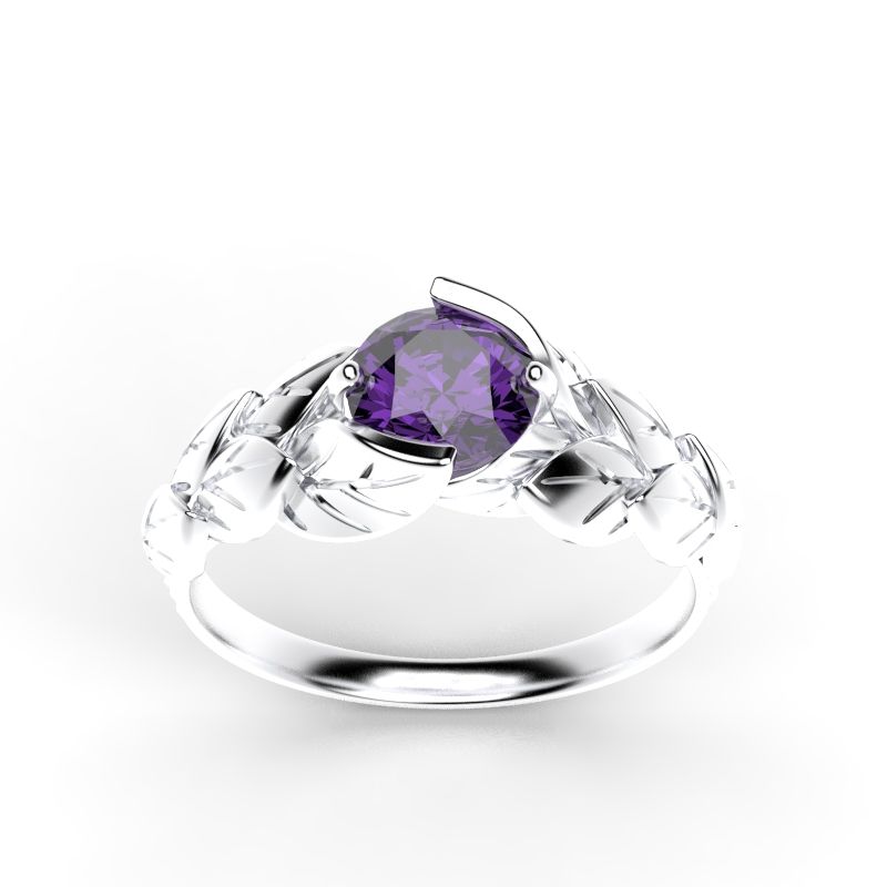 14K White Gold paloma picasso olive leaf amethyst ring