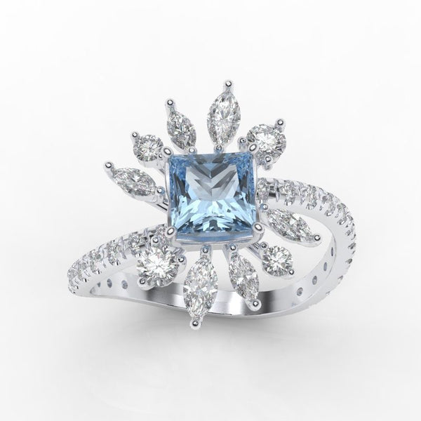 14K White Gold 1 1/5 Carat  Aquamarine & 1 1/6 CTW Diamond Ring