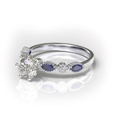 Load image into Gallery viewer, 1.0 Carat white sapphire vs cubic zirconia I 14K White  Gold- 6 Accent
