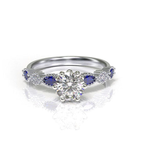 1.0 Carat white sapphire vs cubic zirconia I 14K White  Gold- 6 Accent