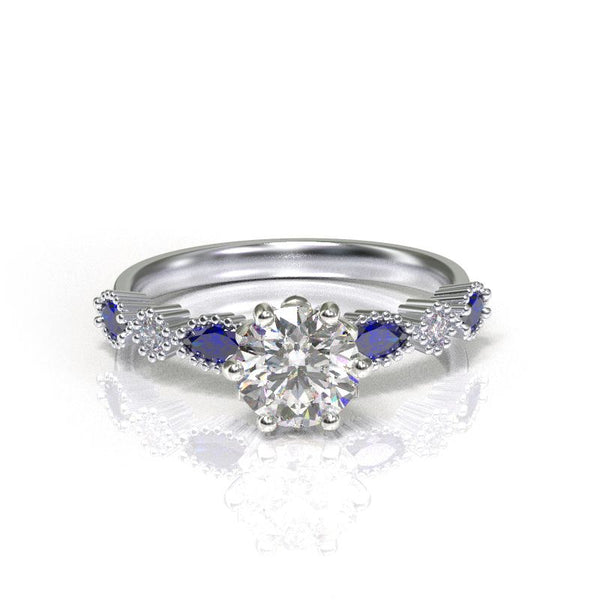 1.0 Carat white sapphire vs cubic zirconia I 14K White  Gold- 6 Accent