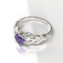 Load image into Gallery viewer, 1.0 Carat Amethyst Leaf Engagement Ring 10K  White Gold 6mm Round
