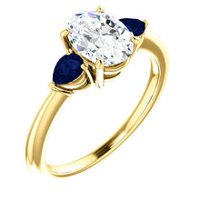 Load image into Gallery viewer, 14K Gold Oval Forever One Moissanite Sapphire  Engagement Ring
