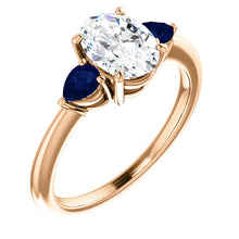 Load image into Gallery viewer, 14K Gold Oval Forever One Moissanite Sapphire  Engagement Ring
