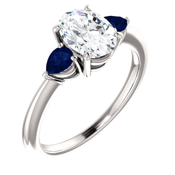 14K Gold Oval Forever One Moissanite Sapphire  Engagement Ring