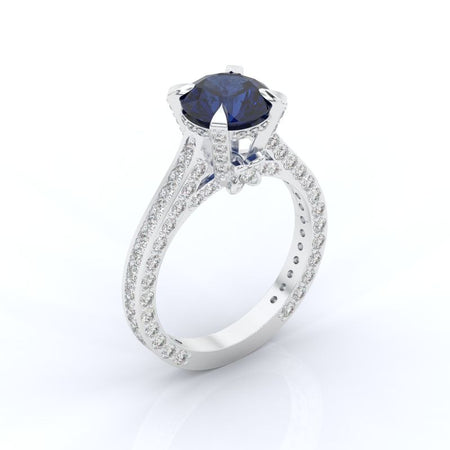 3.2 Carat Sapphire Diamond  Engagement 14K White Gold Ring