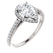 Load image into Gallery viewer, 14K Gold 9x6 mm Forever One Pear Halo Diamond Engagement Ring
