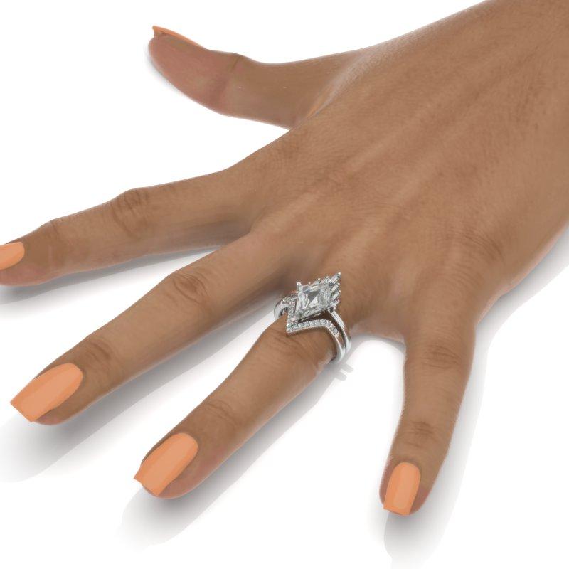 14K White Gold 3 Carat Kite Moissanite Halo Engagement Ring, Eternity Ring Set