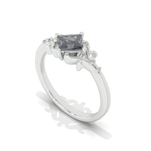 Load image into Gallery viewer, 1 Carat Princess Cut  Grey Gray Moissanite 14K White Gold Ring Classic Customized Design Your Own Ring
