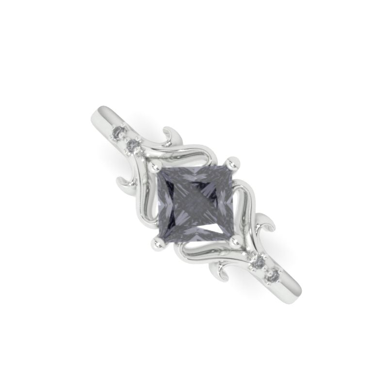 1 Carat Princess Cut  Grey Gray Moissanite 14K White Gold Ring Classic Customized Design Your Own Ring