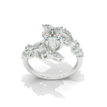 Load image into Gallery viewer, 14K White Gold Oval Moissanite Floral Engagement Ring

