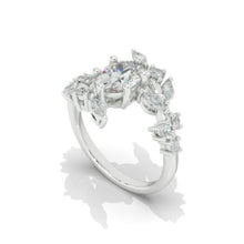 Load image into Gallery viewer, 14K White Gold Oval Moissanite Floral Engagement Ring
