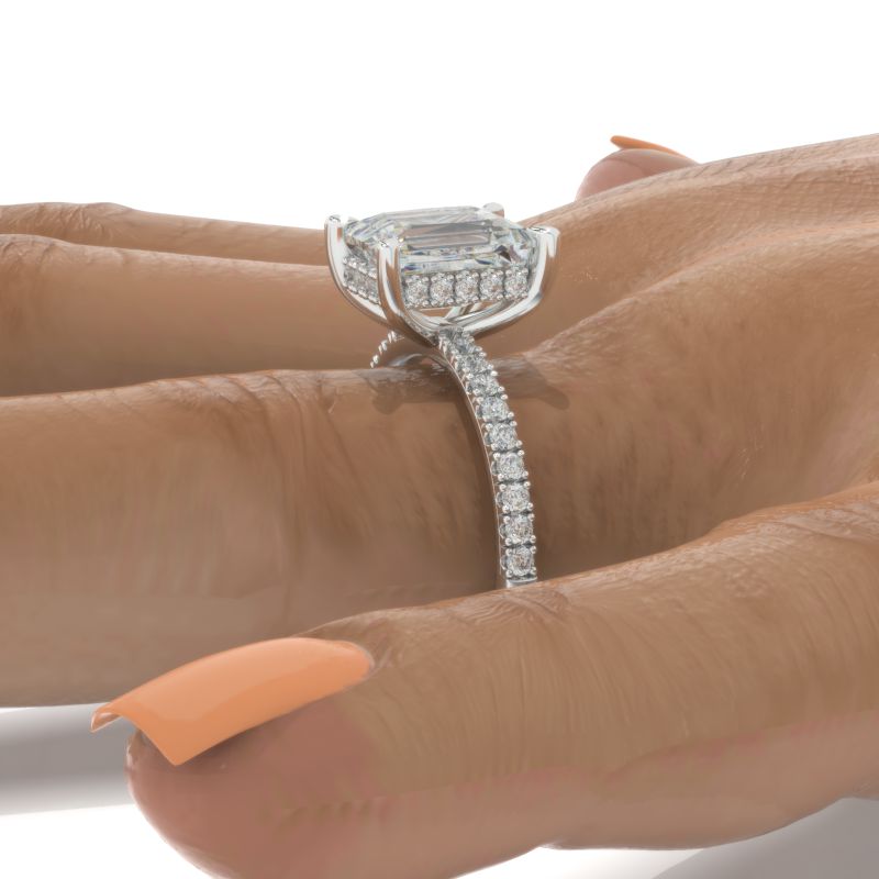 3 Carat Giliarto Emerald Moissanite Hidden Halo Engagement Ring