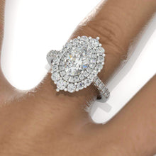 Load image into Gallery viewer, 14K White Gold 3 Carat Oval Moissanite Double  Halo Engagement Ring
