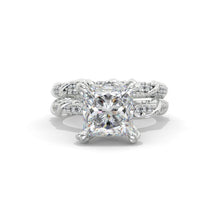 Load image into Gallery viewer, 2 Carat Princess Cut Giliarto Moissanite Diamond White Gold Floral Engagement Ring Set
