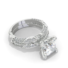 Load image into Gallery viewer, 2 Carat Princess Cut Giliarto Moissanite Diamond White Gold Floral Engagement Ring Set
