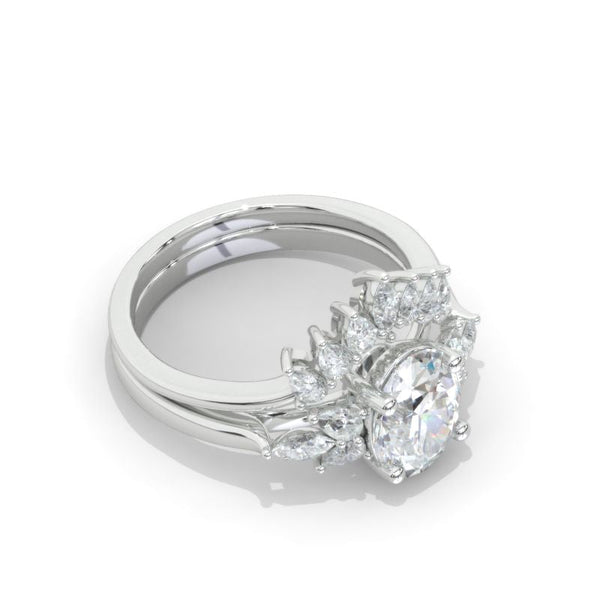 14K White Gold 2.5 Carat Oval Moissanite Halo Engagement Ring, Eternity Ring Set