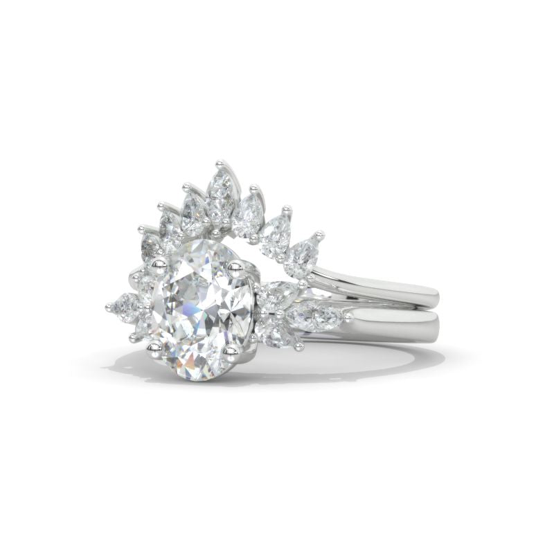 2 Carat Oval Moissanite Halo Vintage Engagement Ring, Eternity Ring Set