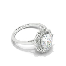 Load image into Gallery viewer, 14K White Gold 2 Carat Oval  Moissanite Halo Vintage Engagement Ring
