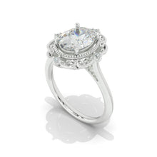 Load image into Gallery viewer, 14K White Gold 2 Carat Oval  Moissanite Halo Vintage Engagement Ring

