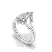 Load image into Gallery viewer, 14K White Gold 1.5 Carat Pear Moissanite Diamond Halo Twisted Engagement Ring Eternity Ring Set
